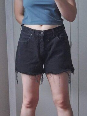 (2/$15) Vintage high-waist raw-edge black denim shorts